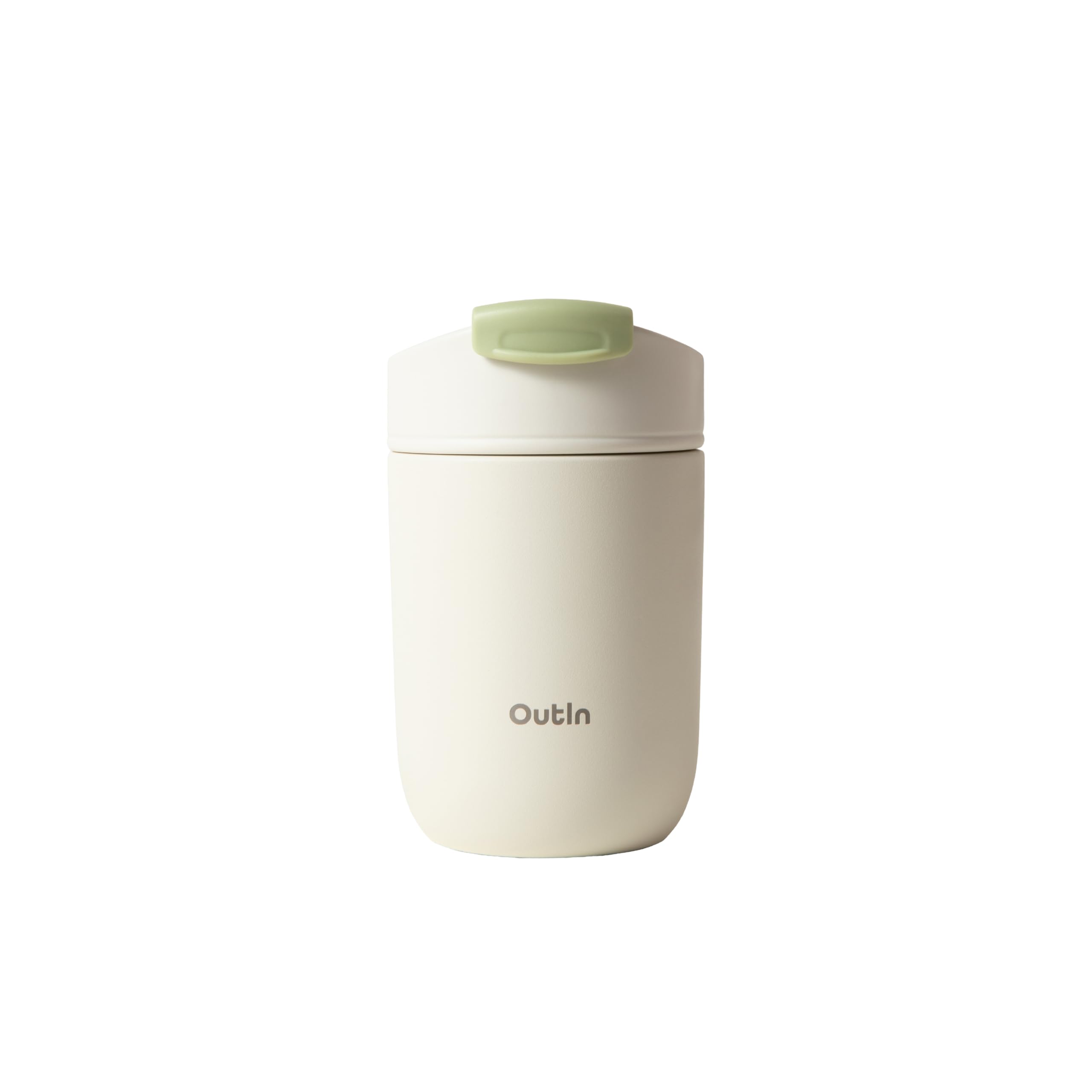 OutIn Thermobecher Kaffee to go mit Klappdeckel, 350 ml, Sand White | Auslaufsicher mit Klappdeckel und 316 Edelstahl, hält 6 Std. warm und 12 Std. kalt, für Auto, Büro und Reise