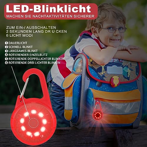Blinklicht Schulranzen USB Aufladbar Kinder LED Sicherheitslicht Anhänger für Wandern Laufen Joggen Haustier Rucksack leuchtanhänger hund Rot