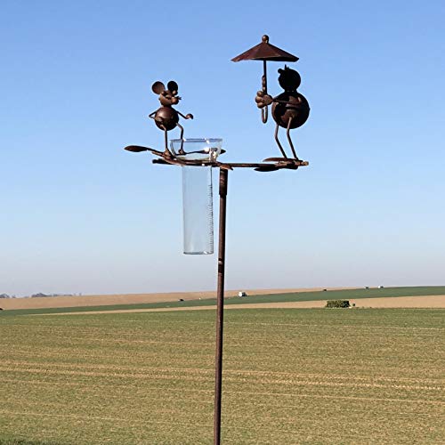 Pathin_de_countryside Rain Gauge Garden Spike Cat and Mouse Iron Glass 120 cm
