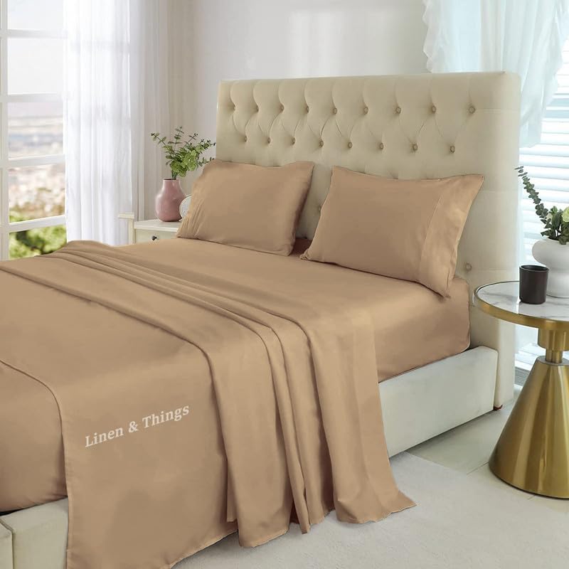 Miniatura 2 de Juego de sábanas cortas de algodón egipcio puro (4 piezas) de 1000 hilos y fundas de almohada, sábanas suaves de lujo, sábanas de satén, bolsillo