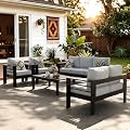 LayinSun Outdoor Aluminum Furniture Set, 5 Pieces Patio Sectional Conversation Chat Sofa Modern Seating Set with Coffee Table