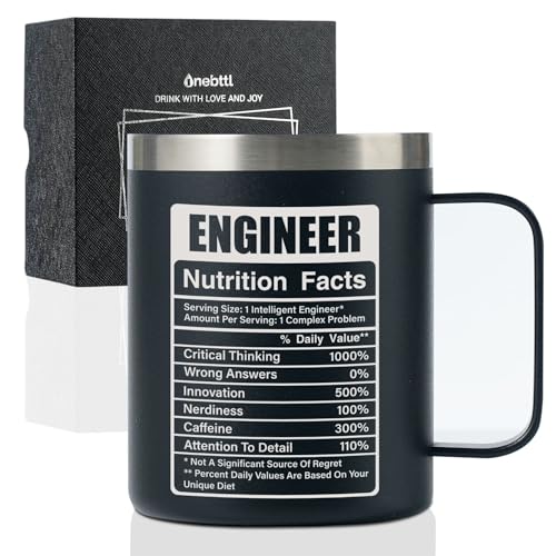 Onebttl Engineer Gifts for Men, Funny Engineering Coffee Mug for Mentor, Brother, Son, Coworkers, 12oz Stainless Steel Tumbler, Black (Nutrition Facts)
