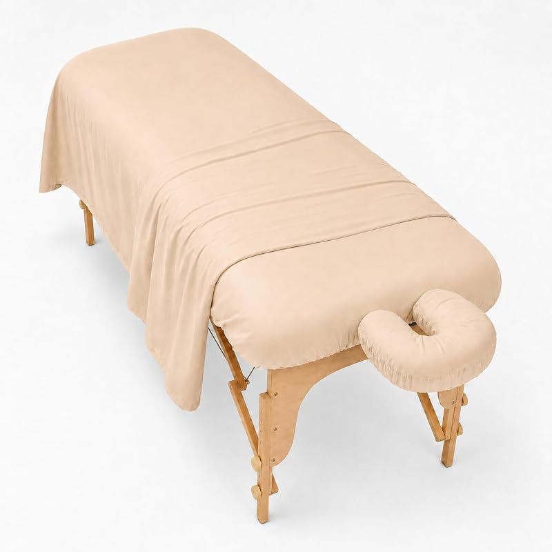 Conjunto de Lençóis para Mesa de Massagem em Microfibra com 3 Peças, Natural