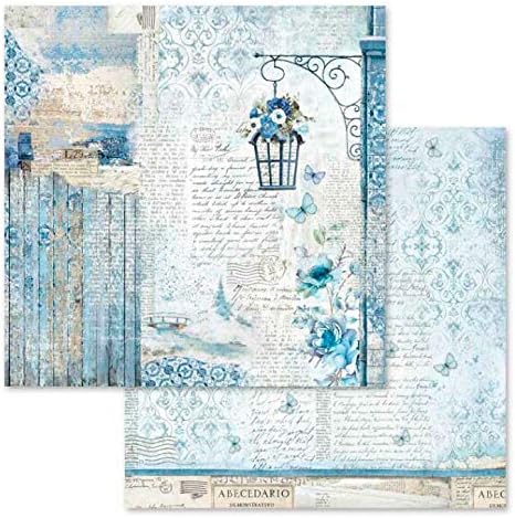 Stamperia International KFT Block 10 sheets - Double Face Blue Land, 30.5 x 30.5 (12" x 12"), Multicoloured