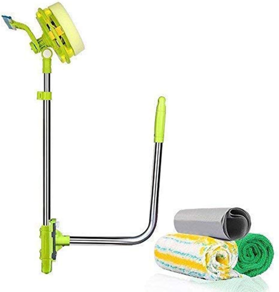 Window Cleaning Tool U Shaped Window Cleaner for External Window Washer with Telescopic Pole, Angle Adjustable Sponge Head and Squeegees