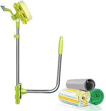 Window Cleaning Tool U Shaped Window Cleaner for External Window Washer with Telescopic Pole, Angle Adjustable Sponge Head and Squeegees