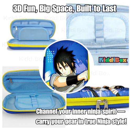 Image of KiddiBox Anime Pencil Box for Kids | 3D EVA Hardtop Zipper Case with Mesh Pocket | Durable Stationery Pouch for School Students, Pencil Pouch for Boys & Girls - Blue & Yellow