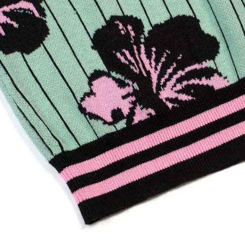 OXKNIT Camisa Polo de Algodón para Hombre Manga Corta Estilo Retro con Estampado Floral Rosa y Rayas Verdes con Cuello y Botones miniatura 6