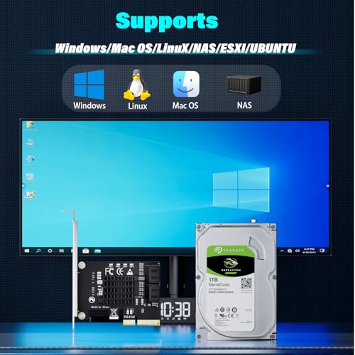Image of 4-Port SATA Expansion Card (PCIe 3.0 x4 to 6Gbps SATA Card), Supports OS Boot, Compatible with Windows /Mac /Linux /NAS