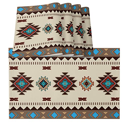 Zoe Garden Multicolor Boho Placemats For Dining Table Set Of 6, Cotton Linen Cloth For Square/Rectangle/Round Table Mat Placemat, Kitchen Dinner Holiday Décor Western Southwest Native American Indian cover