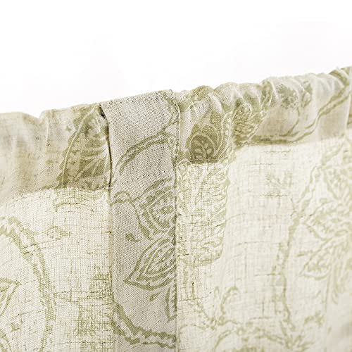 Jinchan Valance Curtain Kitchen Farmhouse Window Valance For Living Room Linen Scroll Paisley Valance For Bedroom Bathroom Decor Floral Printed Tie Up Valance 18 Inch 1 Panel Rod Pocket Sage On Beige #TOP5