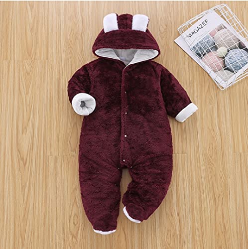 Image of BRANDONN Unisex Baby Flannel Reversible Jumpsuit Panda Style Cosplay Clothes Bunting Outfits Snowsuit Hooded Romper Outwear (Coffee, 3-6 Months)
