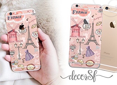 decorsfuk.co Francia Paris Retro Flores Piel Pegatinas para iPhone 6/iPhone 6 Adhesivos/Skins para Apple/iPhone/iPhone Pegatinas  Solo para la Trasera de la Pegatina  Tour Eiffel