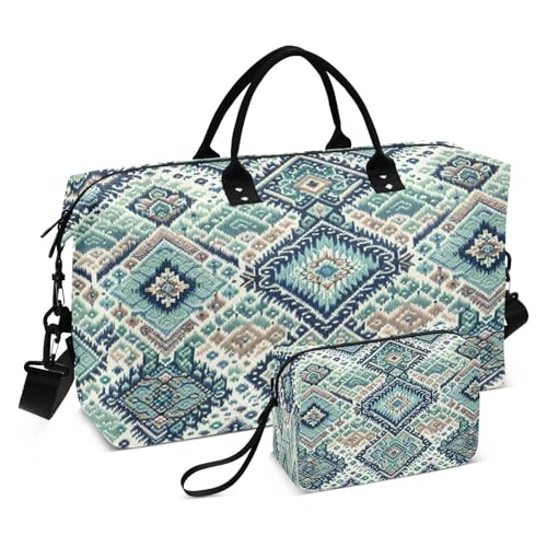 ​​Large Foldable Travel Duffel Bag, Waterproof Gym Bag for Men & Women, Carry-On Luggage Weekender Overnight Bag, Ikat Pattern