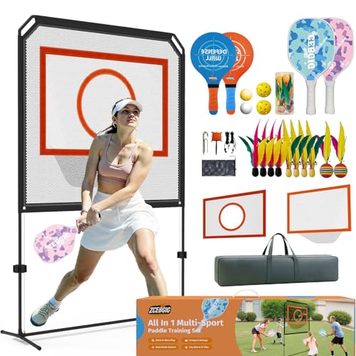 ZCEBGIG Portable Pickleball Net Regulation Size Outdoor & Indoor Paddle Game Set with Ball Catch Net & Removable Target Heavy Duty Steel Frame Carry Bag Family Fun for Backyard Park Beach