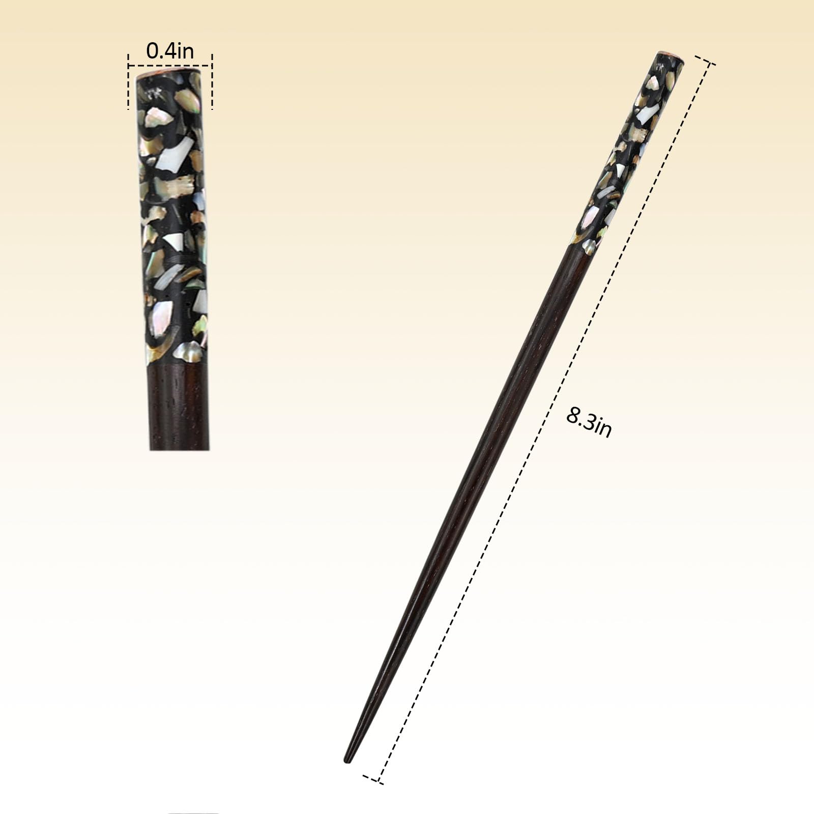Hair Sticks for Women, Wooden Chopsticks with Mother-of-Pearl Inlay, Traditional Style, for Long Thick Hair(2pack) (Black(multicolor mother-pearl)) — Amazon image 4