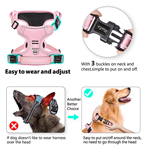 HEELE Hundegeschirr ohne Zug, Brustgeschirr für mittel Hund, einstellbares reflektierendes Hunde Geschirr, atmungsaktive Hundegeschirre mit gepolstertem Griff, No-Pull Dog Harness, Hellrosa, M