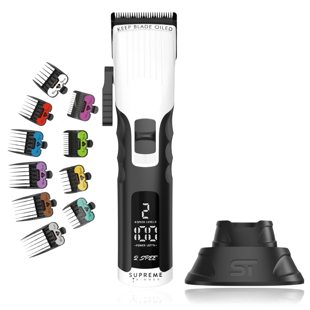 Supreme Trimmer 2Spee STC922 – Professional Cordless Hair Clipper with Removable Blade | 210 Min Runtime, 2-Speed Motor, Digital Display, Smooth Lever & Color Coded Guards