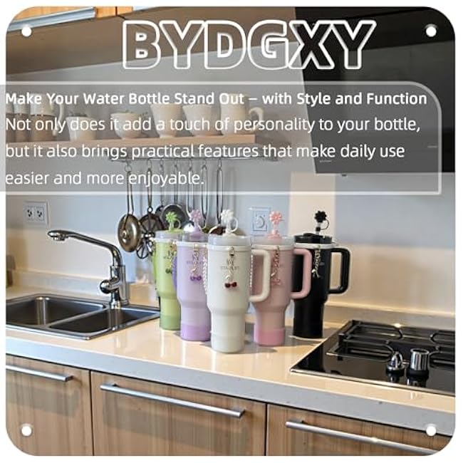 Stanley Cup Accessories Set for Stanley 30 oz 40 oz Tumbler, Includes Straw Cover, Silicone Boot, Water Bottle Handle Strap, and Cherry Charm, Compatible with Pink & Purple Stanley Cup