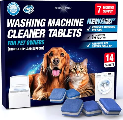 Washing Machine Cleaner Tablets for Pet Owners - Front & Top Load Washer Deep Cleaning - Septic Tank Safe - HE Support - Remove Stubborn Pet Hair - Eliminates...