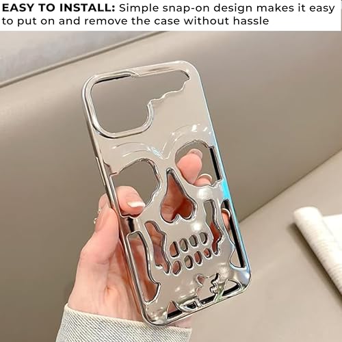 Image of Kraptick Polycarbonate iPhone 16 Pro Case - Electroplated Skull Face Design Mobile Cover, Stylish & Durable Phone Cover, Lightweight Protective Fit for Apple iPhone 16 Pro -(Silver)
