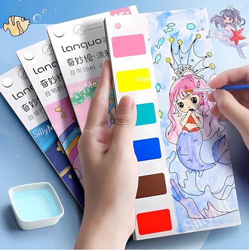 SILLYME 12 Pcs Magical Water Painting Book - Return Gifts Birthday Paty for Kids - Coloring Drawing Books - Embeded Water Paint Color in Each Sheet - in Bulk Return Gift Age 6-10 6-12, Multi Color