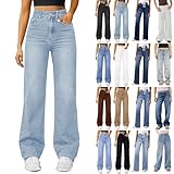 Woman Wide Leg Jeans,High Waisted Baggy Jeans Y2K Boyfriend Jean Elastic Waist Stretchy Jean Straight Leg Denim Pants,High Waisted Drawstring Baggy Trousers