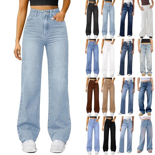 Woman Wide Leg Jeans,High Waisted Baggy Jeans Y2K Boyfriend Jean Elastic Waist Stretchy Jean Straight Leg Denim Pants