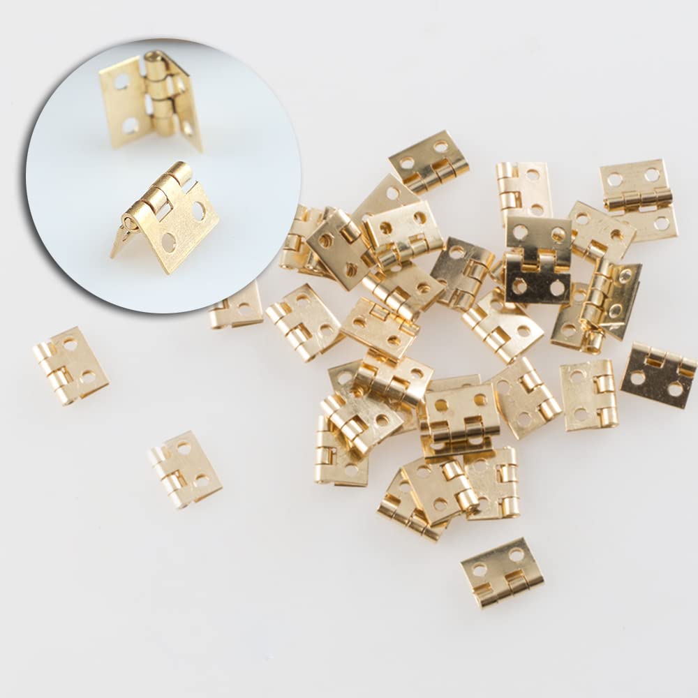 Semetall Lot De 10 Charnières De Porte Dorées En Laiton Massif De 6,3 Cm Avec Vis Pour Porte De Meuble, Armoire, Boîte, Charnières Pour Placards (63 Mm X 32 Mm