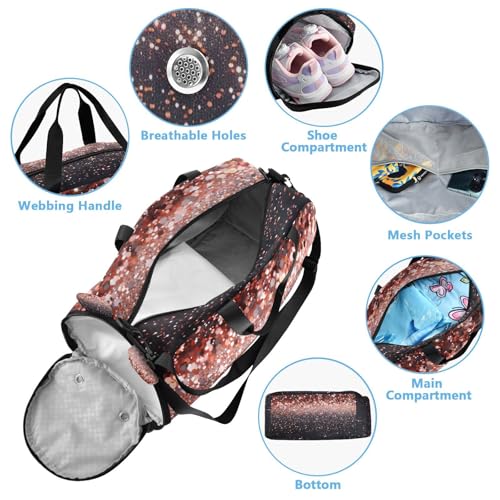 YETTASBIN Sport Travel Duffel Bag for Girls Boys, Glitter Print Large Waterproof Weekender Overnight Bag, Detachable Shoulder Strap Gym Bag with Shoe Compartment & Wet Pocket4