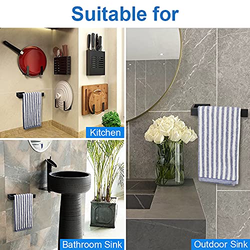 Tocten Hand Towel Holder/Towel Ring - Thicken Sus304 Stainless Steel Bathroom Hand Towel Hanger, 9 Inch Heavy Duty Wall Mounted Towel Rack, Square Hand Towel Bar For Bathroom Hardware (Black, 9 In) #TOP5