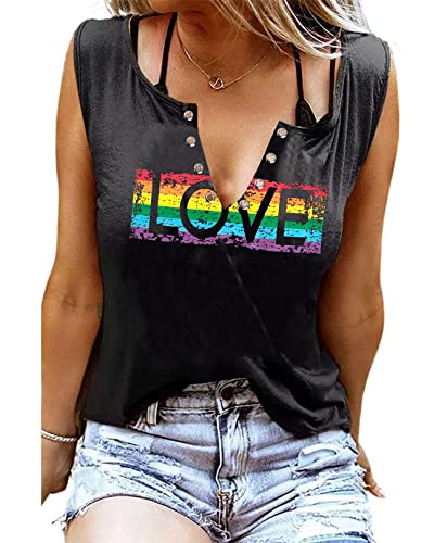 KIMSOONG Pride Shirt Women Rainbow Graphic Tee Funny Love Letter Print T Shirt LGBT Equality Tank Tops Casual Sleeveless Tops