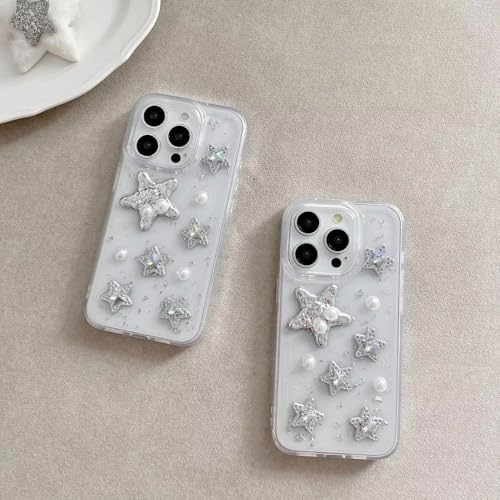 Image of COVERLY for iPhone 12 Pro 3D Luxury Starfish Resin Phone Case,Trendy Translucent Cute Hard Epoxy Art Crystal Clear -Non Yellowing Love Heart Embossed Pearl Princess Cover for Apple iPhone 12 Pro