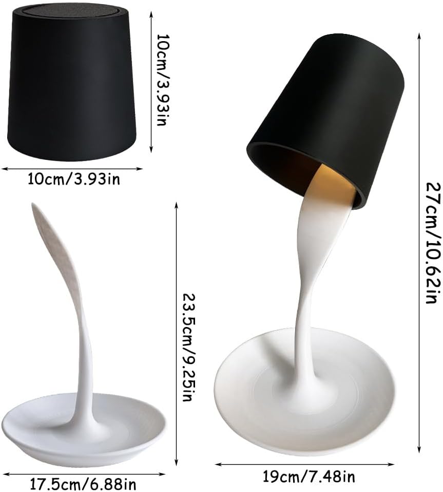 Wireless LED Pour Art Table Lamp & Tray - Spilled Coffee Night Light for Living Room & Bedroom, 3D Ambient Lighting, Coffee Lover Gift (Battery Powered, Cordless) (Black)