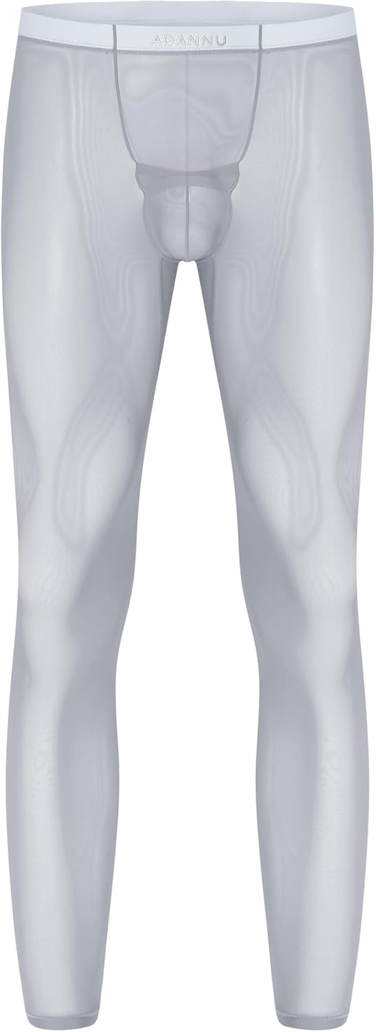Men's Stretchy Sheer Yoga Leggings Bulge Pouch Elastic Waistband Tights Pants