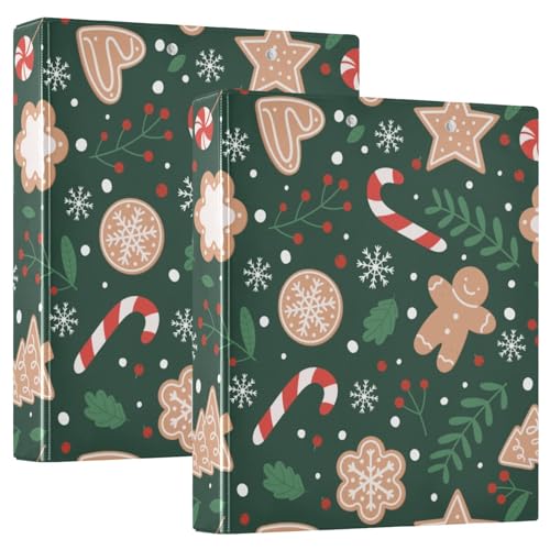 Image of Christmas Gingerbread Snowflakes 3 Ring Binder with 2 Interior Pockets 1.5 inch Binders 3 Ring Heavy Duty Fit 8.5 inch x 11 inch Letter Size for Office School, 2 Pack