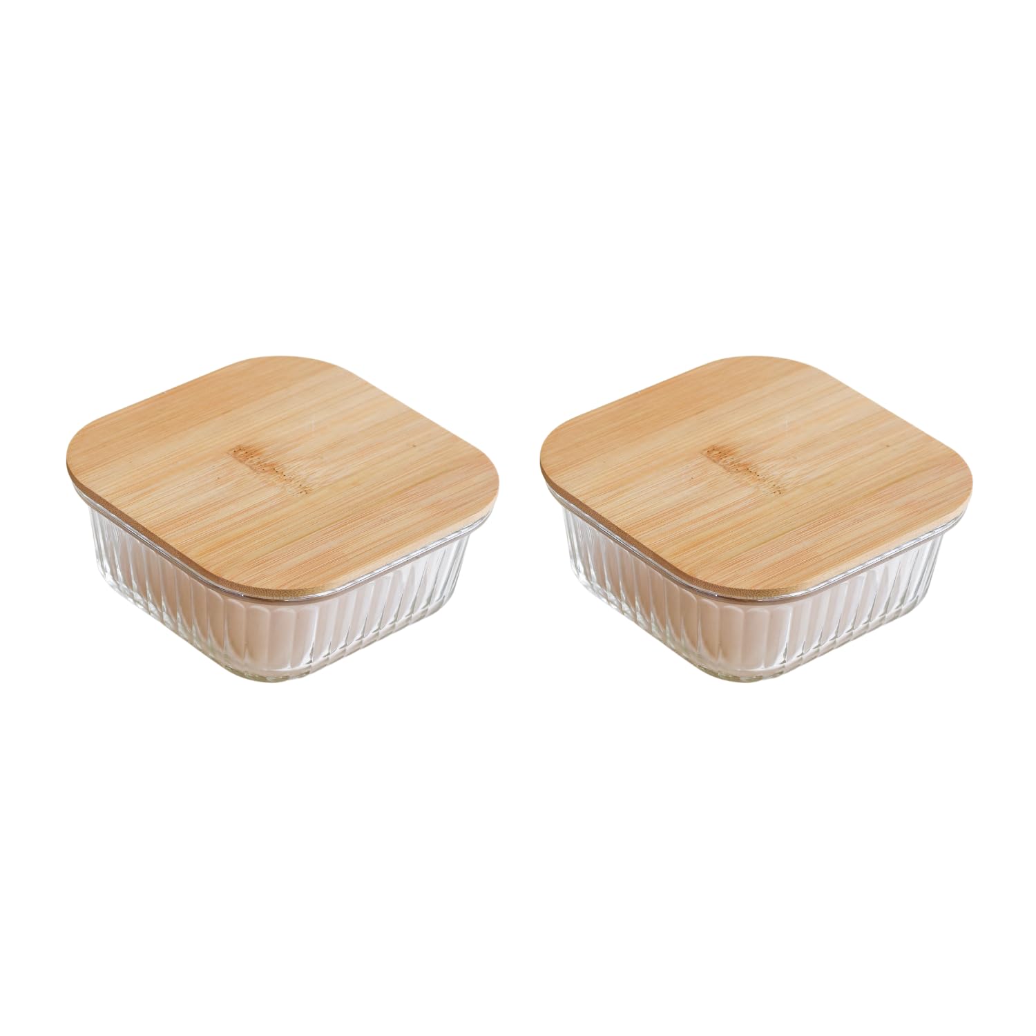 Nestasia Lunch Box Set of 2 with Bamboo Lid | Borosilicate Glass, Microwave Safe & Leak Proof, Freezer-Safe with BPA-Free Safety Lock Airtight Lids for Office (800 ml)