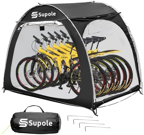 Supole Outdoor 4 or 5 Bike Storage Tent, 7' x 5' x 5.5' Bicycle Shed, Extra Thick 210D Silver-Plated Oxford Waterproof & Sunproof, Double Side Opening Portable Bikes Cover, Black