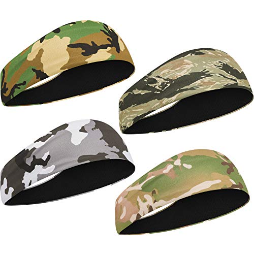 LOOGU Headband for Men/Women, 4 Pack Sports Sweatbands for Yoga, Running, Cycling, Workout, Lightweight Breathable Sweat Band for Unisex
