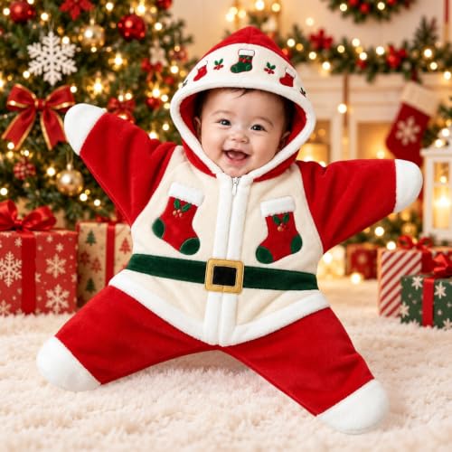 Starfish Baby Outfit Christmas Newborn Hooded Fleece Star Jumpsuit 3 Months - image 4