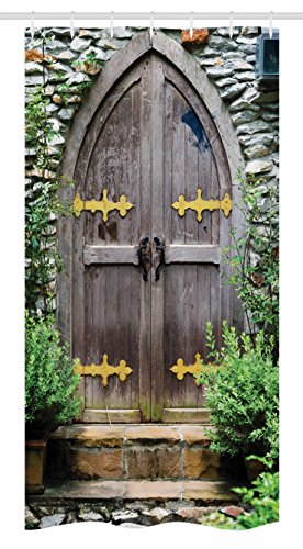 Ambesonne Rustic Stall Shower Curtain, Unique Castle Traditional Middle Age Heritage Fairy Doorway