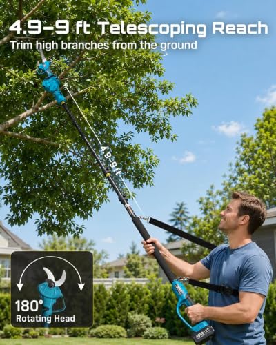 Image of SEESII 2-in-1 Pole Pruning Shears 1.6'' Cut, 20V Cordless, 4.9-9 ft Reach