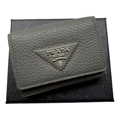 Prada Womens Marmo Marble Grey Vitello Daino Leather Silver Logo Trifold Wallet 2MH042