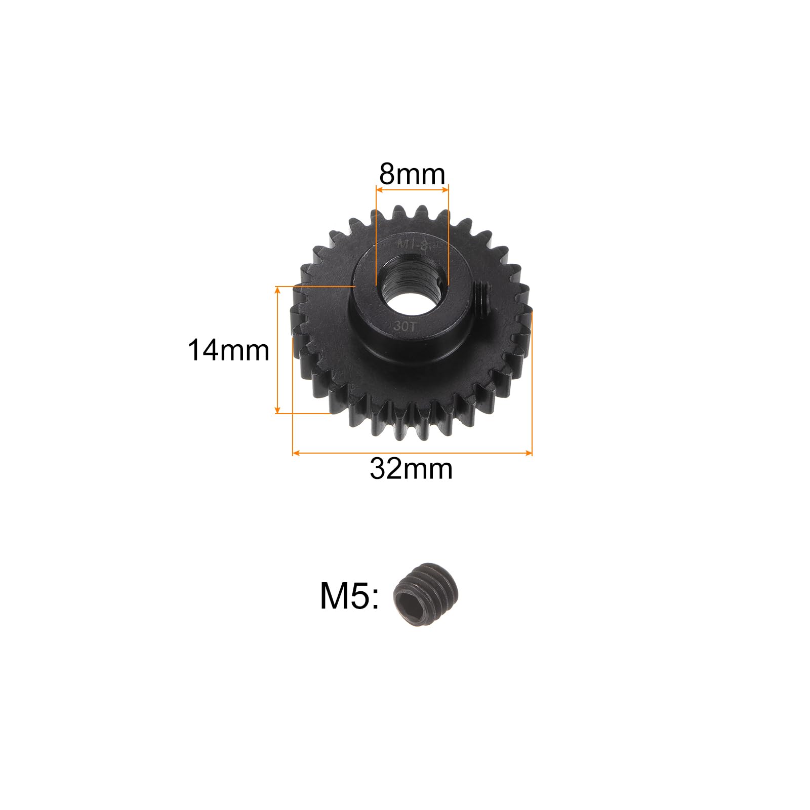 uxcell Mod 1 30T Pinion Gear 8mm Bore Hardened Steel Motor Rack Spur Gear for RC Car Truck Gear Drive