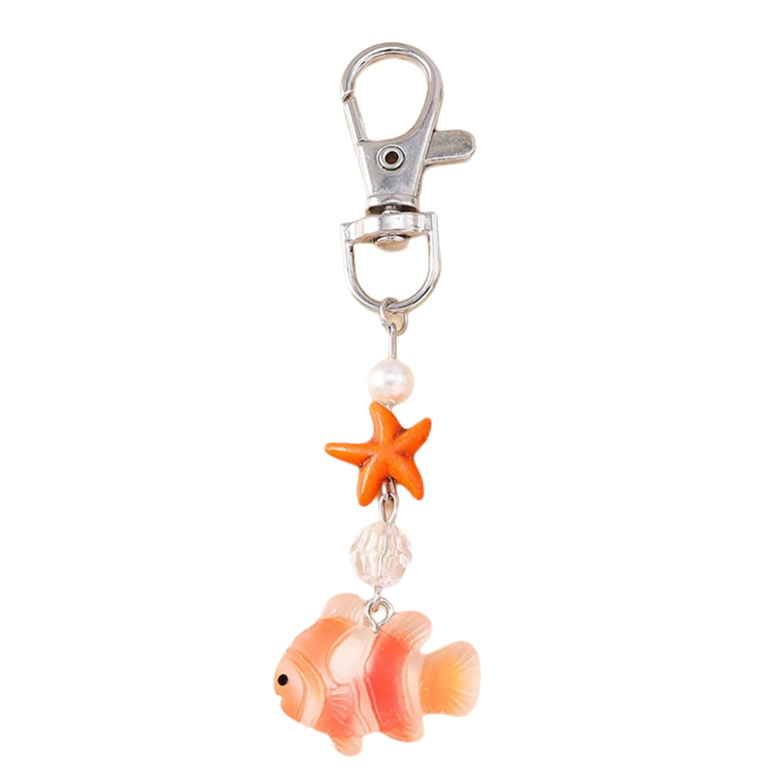 Whltzf Unisex A Rtistic Marine Inspired Keychain Lightweight Resin Fish Keyring With Detailed Starfishes Carabiner For Bags Handmade Marine Nimal