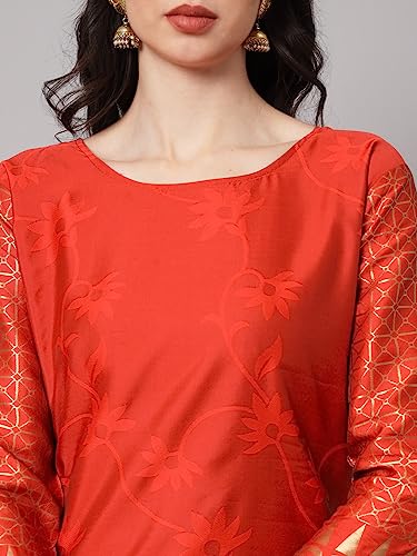 Image of VredeVogel Women's Cotton Silk Jacquard Kurta Pant Set with Banarasi Silk Dupatta