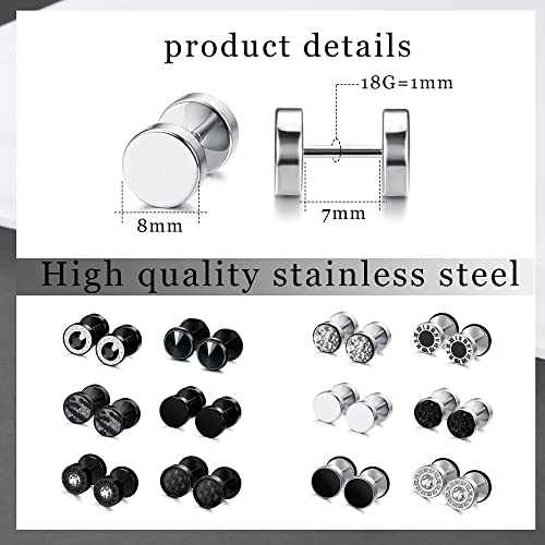 image for Finrezio 12 Pairs 18G Fake Gauge Earrings for Men Women Stainless Stee