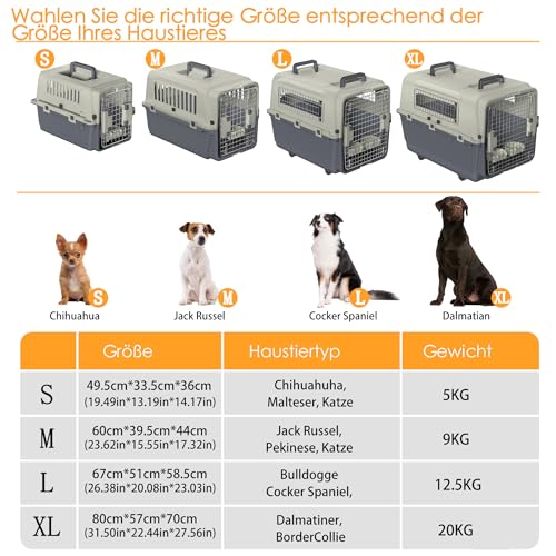 FIVMEN Hundebox Transportbox Hund 80x57x70 cm Hundetransportbox mit Rollen und Eisen Fenstern Türen Tiertransportbox Flugzeugbox für Hunde Flugzeug Auto Reise & Transport