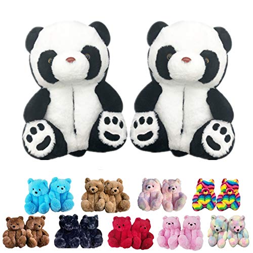 Sharllen Teddy Bear Slippers,Women's Plush Home Indoor Warm Winter Shoes,Cute Animal Slippers Anti-Slip Faux Fur Soft Cartoon Fluffy Slippers Women All Inclusive Warm House Shoes (Panda)