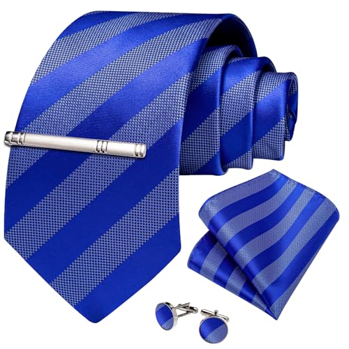 Image of DiBanGu Mens Tie Silk Plaid Striped Necktie and Pocket Square Cufflinks Tie Clip Set with Gift Box Formal Wedding Party